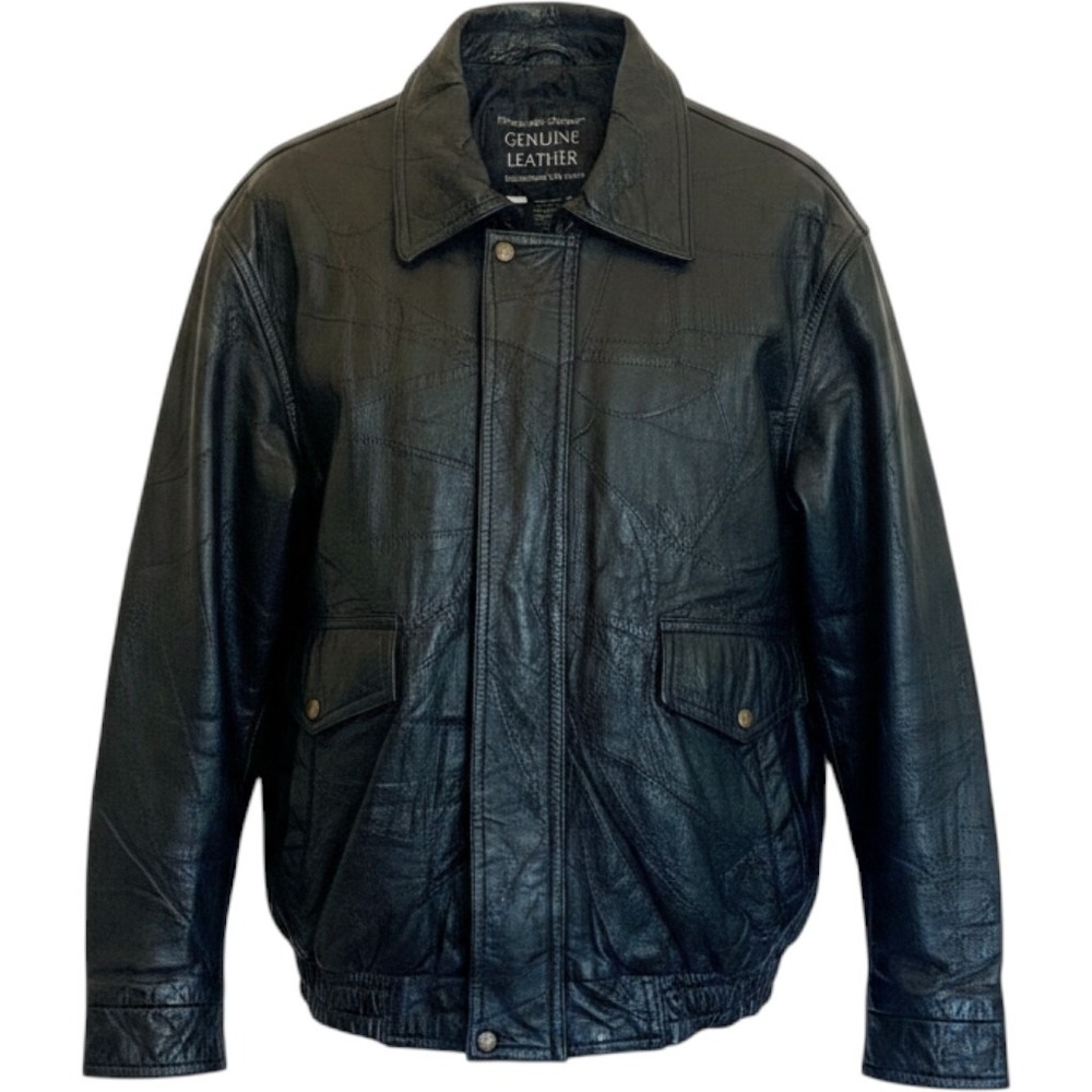 Napoline Men's XL 1990s Black‎ Genuine Leather Patchwork Jacket